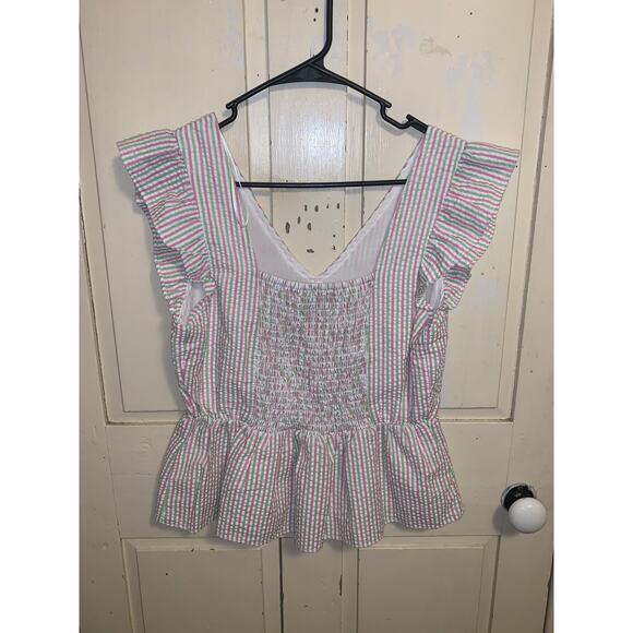 Draper james pink green & white babydoll style top size medium - Picture 4 of 6